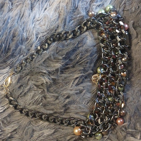 Betsey Johnson Sugar Skull Multi Color Faux Pearl Beads Charms Bib Necklace - Picture 14 of 17